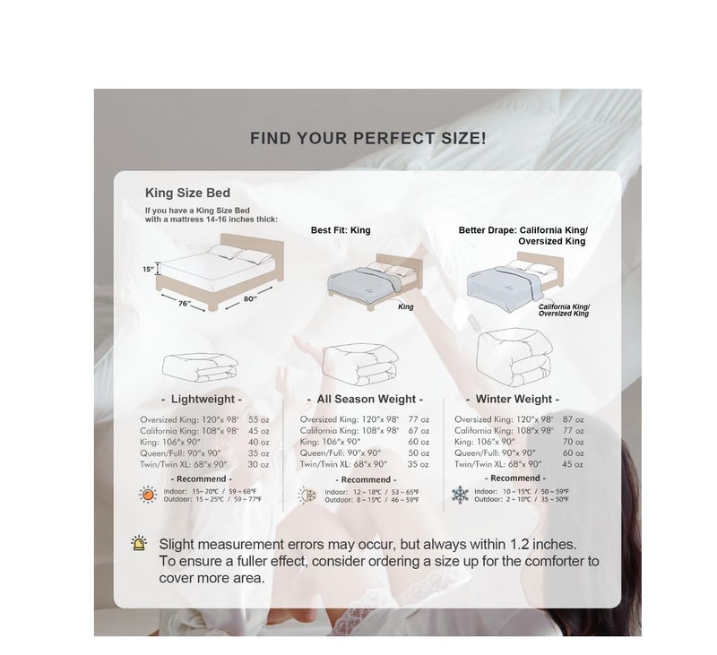 Royoliving Premium Feathers Down Duvet Insert Comforter King Size Heavyweight Thickened Winter White 100% Cotton Cover with Corner Tabs (106x90, 70 oz) - Image 5
